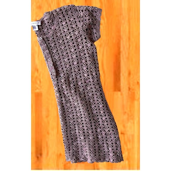 Vintage Newport News Crochet Dress Girls Large Tunic Taupe Short Sleeves… - Picture 9 of 12